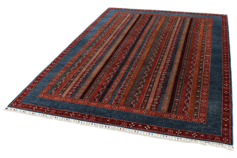 7x10 Blue and Multicolor Turkish Tribal Rug