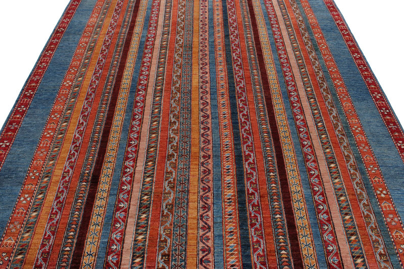 7x10 Blue and Multicolor Turkish Tribal Rug