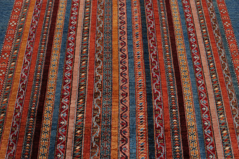 7x10 Blue and Multicolor Turkish Tribal Rug