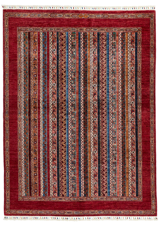 5x8 Multicolor and Red Turkish Tribal Rug
