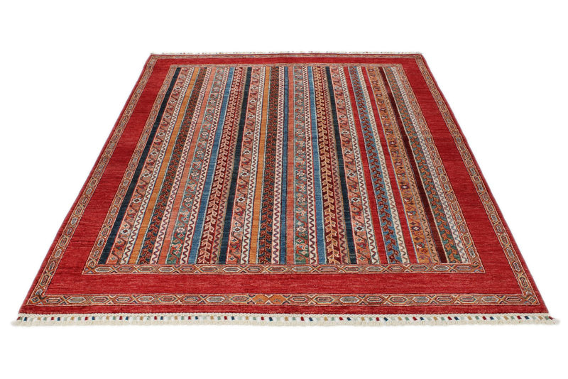 5x8 Multicolor and Red Turkish Tribal Rug