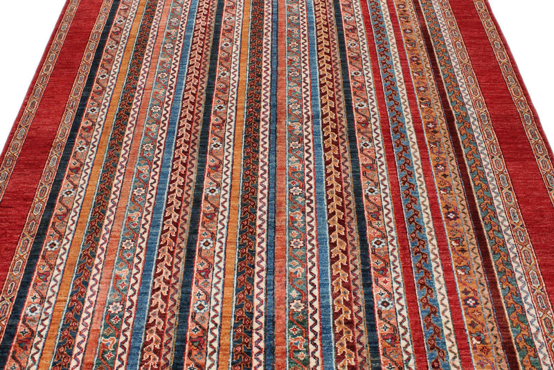 5x8 Multicolor and Red Turkish Tribal Rug
