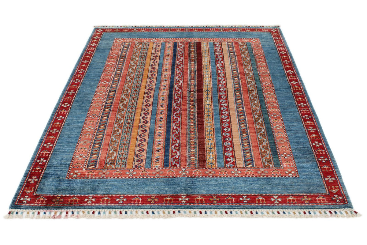 5x7 Multicolor and Red Turkish Tribal Rug