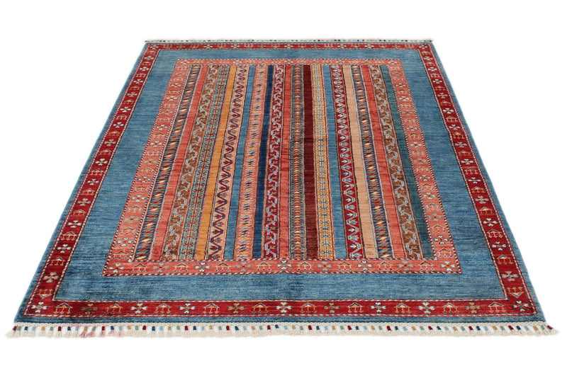 5x7 Multicolor and Red Turkish Tribal Rug