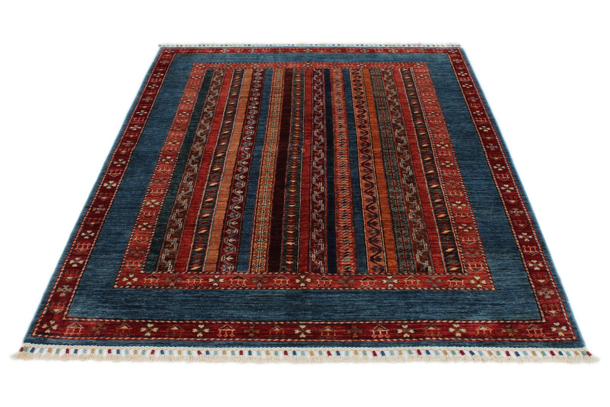 5x7 Multicolor and Red Turkish Tribal Rug