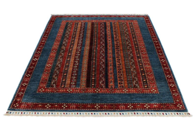 5x7 Multicolor and Red Turkish Tribal Rug