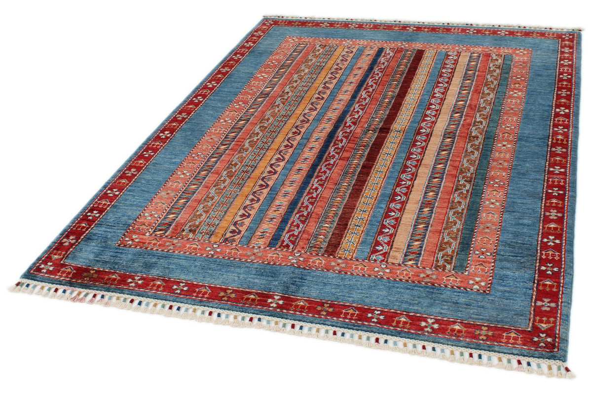 5x7 Multicolor and Red Turkish Tribal Rug
