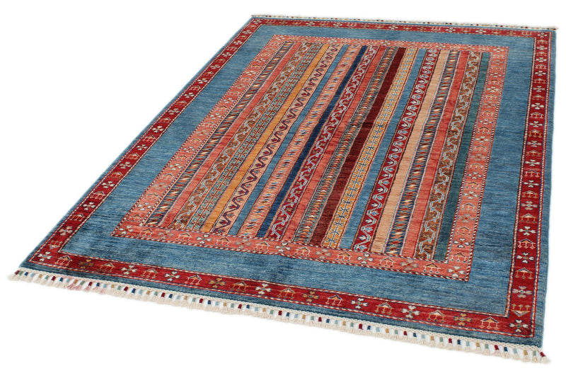5x7 Multicolor and Red Turkish Tribal Rug