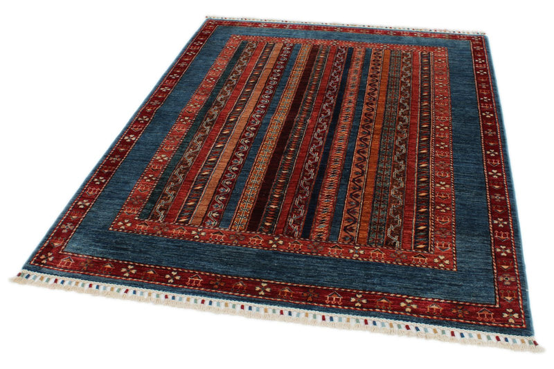 5x7 Multicolor and Red Turkish Tribal Rug