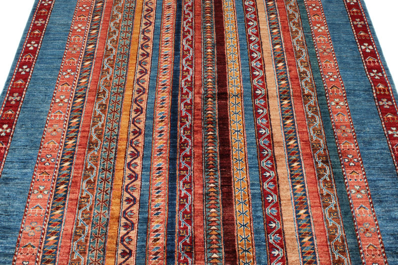 5x7 Multicolor and Red Turkish Tribal Rug
