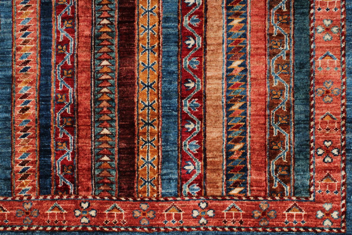 5x7 Multicolor and Red Turkish Tribal Rug