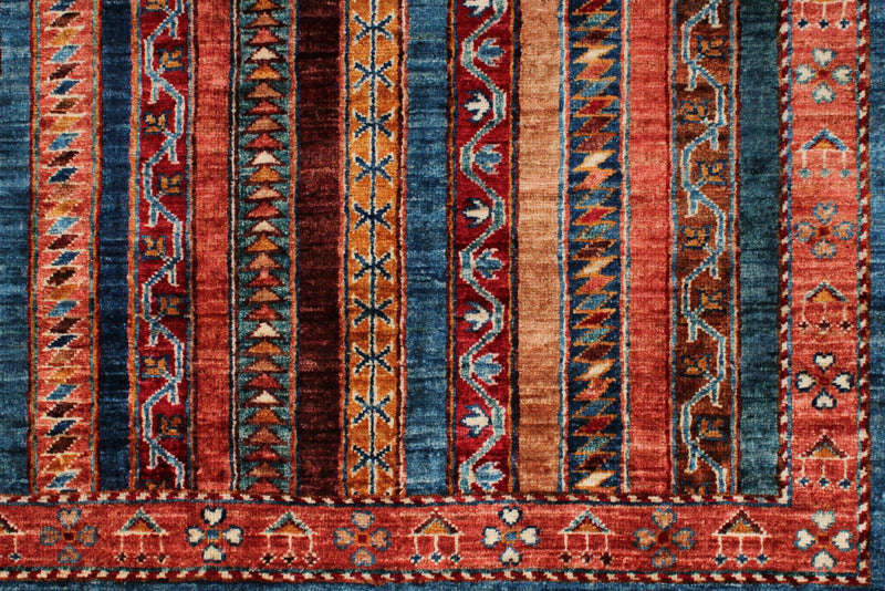 5x7 Multicolor and Red Turkish Tribal Rug