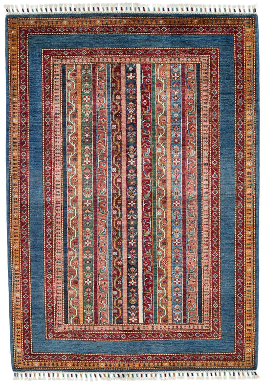 4x6 Multicolor and Blue Turkish Tribal Rug
