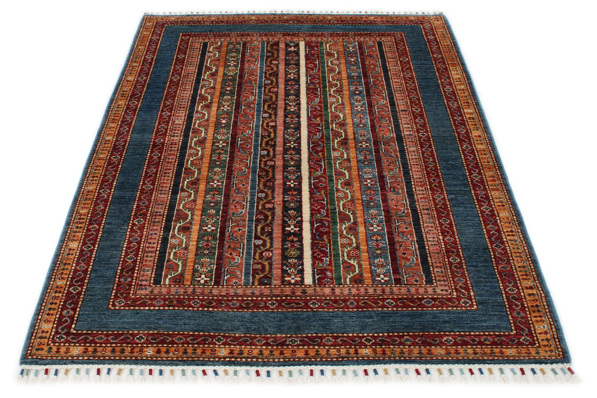 4x6 Multicolor and Blue Turkish Tribal Rug