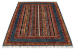 4x6 Multicolor and Blue Turkish Tribal Rug