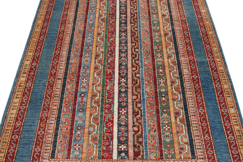 4x6 Multicolor and Blue Turkish Tribal Rug