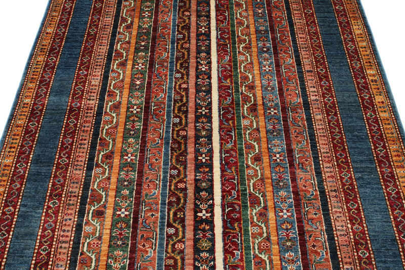 4x6 Multicolor and Blue Turkish Tribal Rug