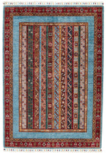 4x6 Multicolor and Blue Turkish Tribal Rug