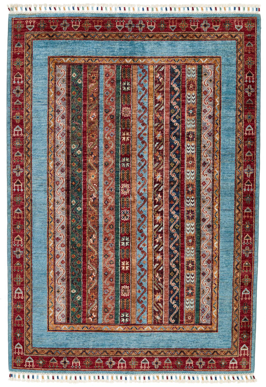 4x6 Multicolor and Blue Turkish Tribal Rug