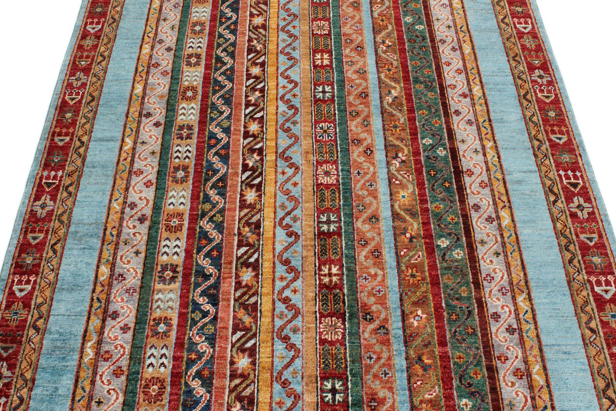 4x6 Multicolor and Blue Turkish Tribal Rug