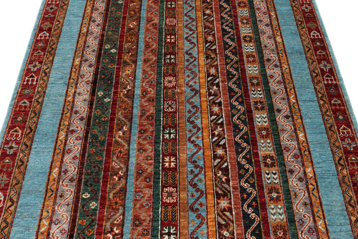 4x6 Multicolor and Blue Turkish Tribal Rug
