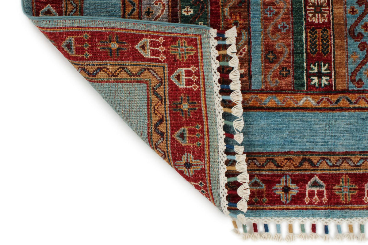 4x6 Multicolor and Blue Turkish Tribal Rug