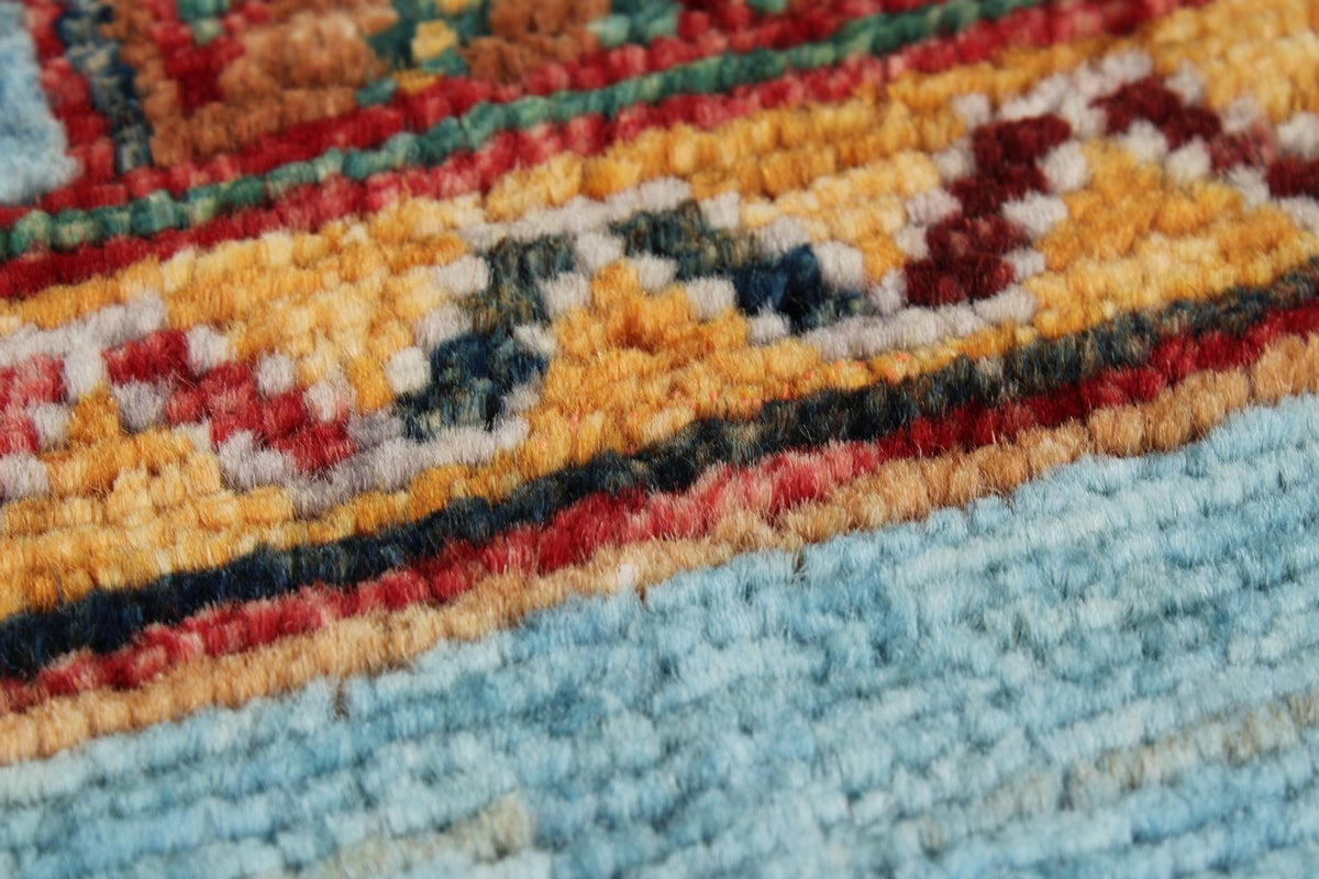 4x6 Multicolor and Blue Turkish Tribal Rug
