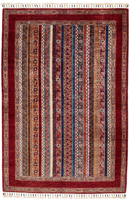 4x6 Multicolor and Red Turkish Tribal Rug