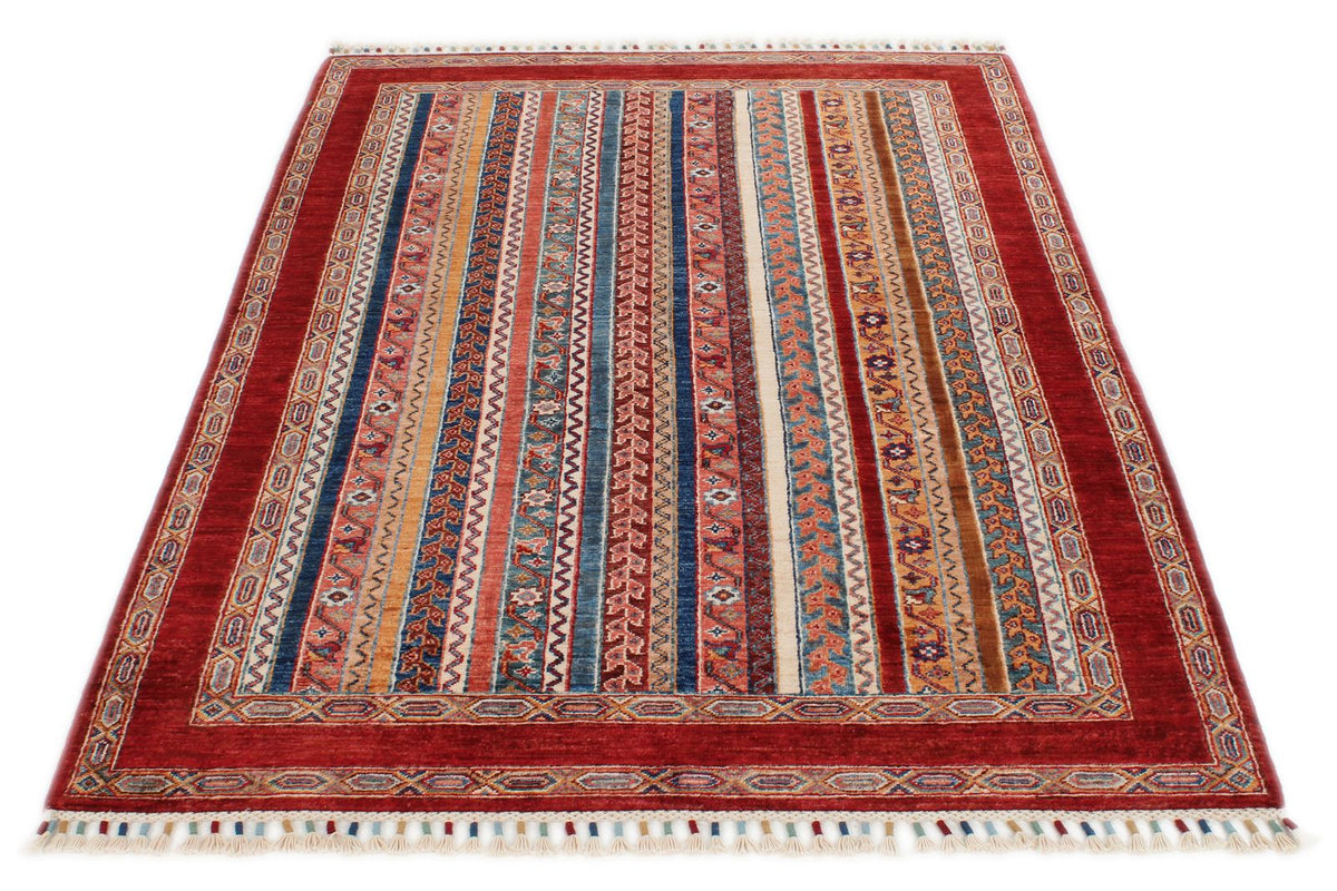 4x6 Multicolor and Red Turkish Tribal Rug