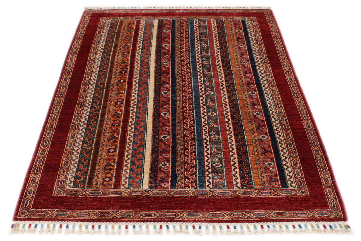 4x6 Multicolor and Red Turkish Tribal Rug
