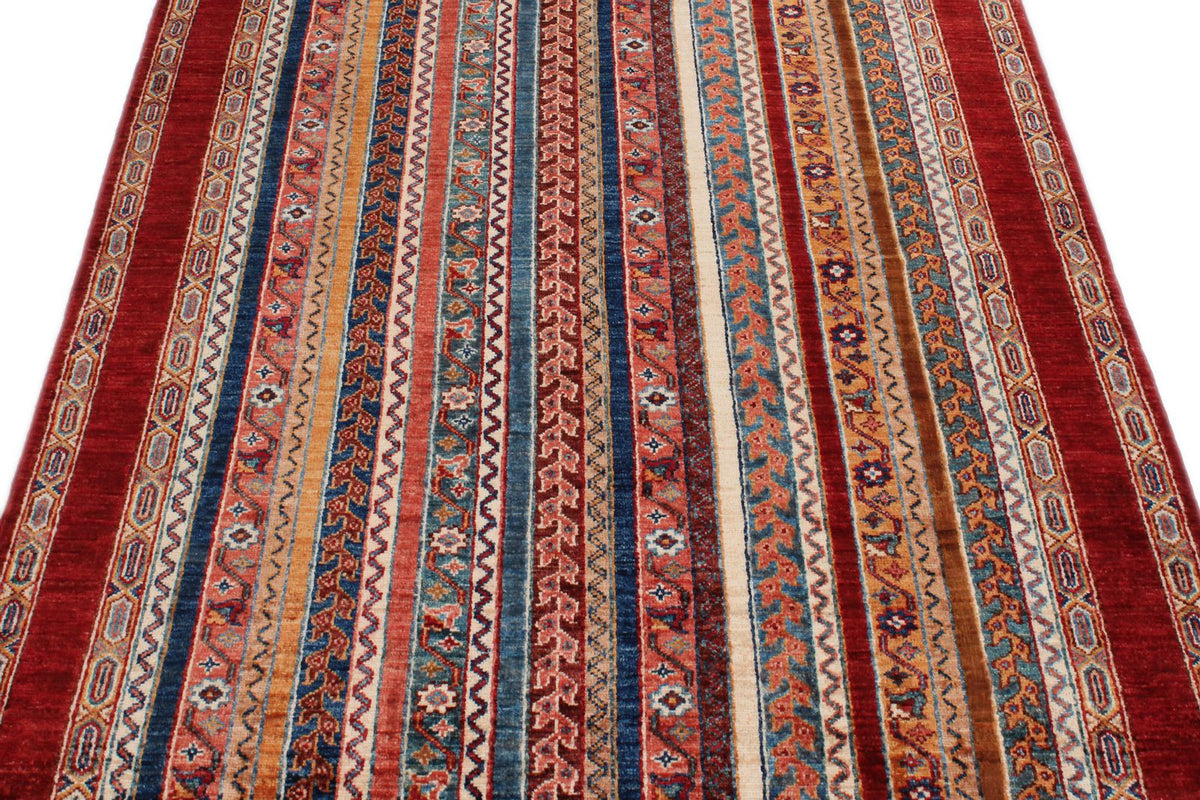 4x6 Multicolor and Red Turkish Tribal Rug