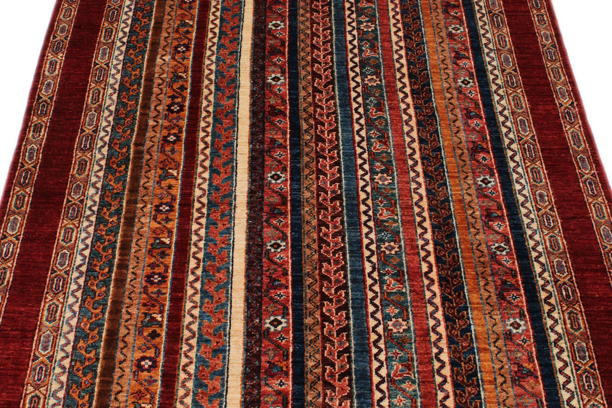 4x6 Multicolor and Red Turkish Tribal Rug