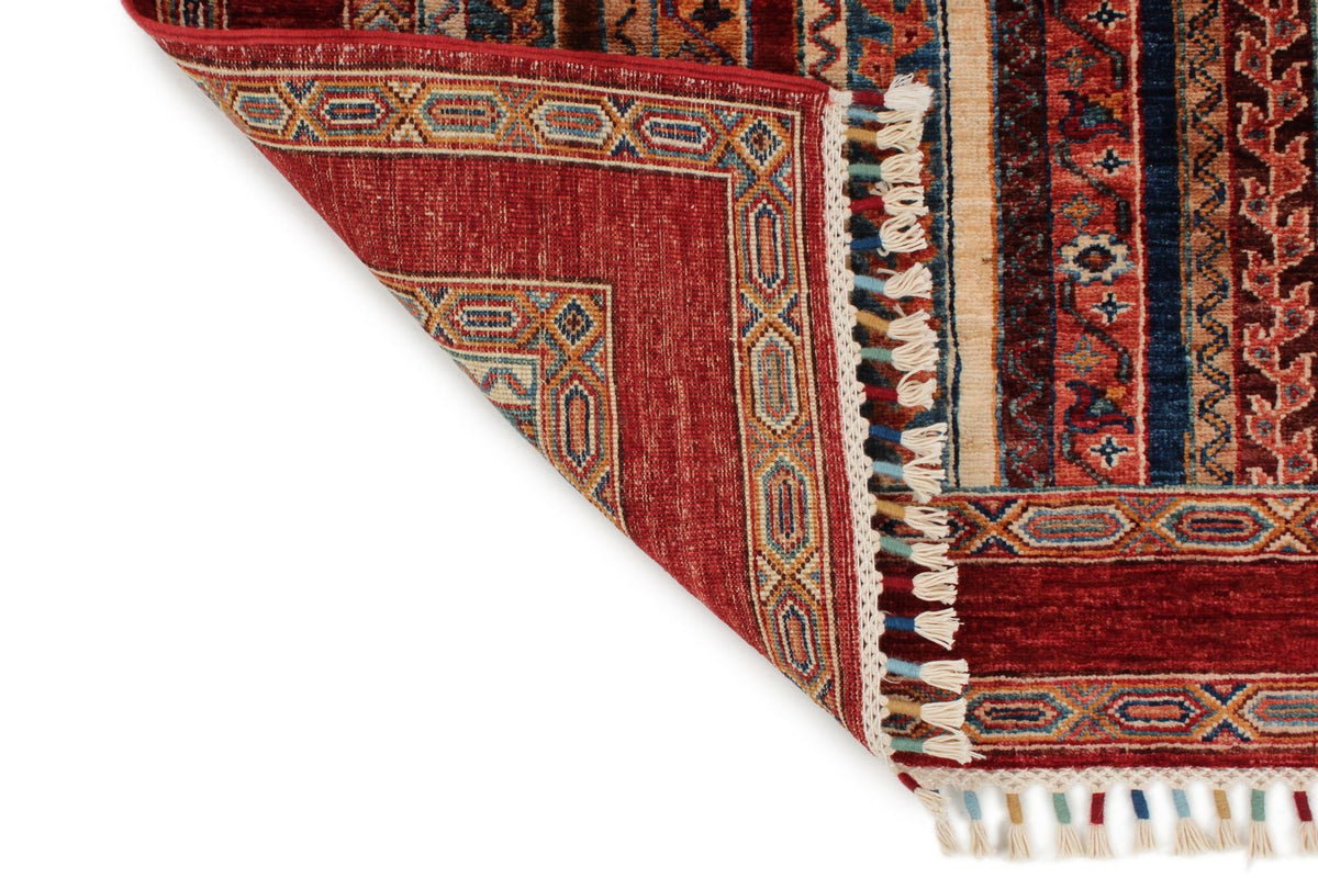 4x6 Multicolor and Red Turkish Tribal Rug