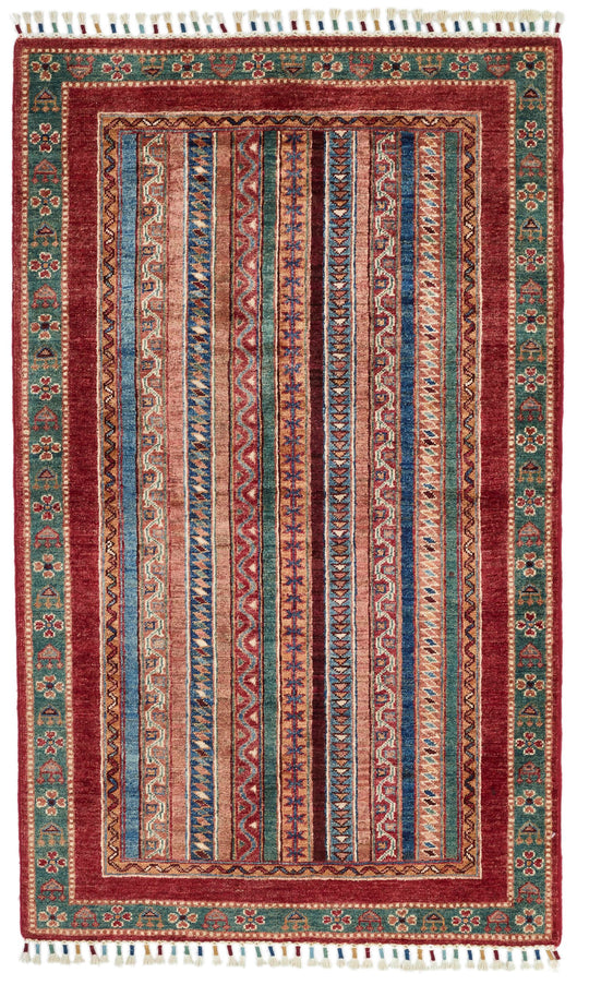 3x5 Multicolor and Red Turkish Tribal Rug