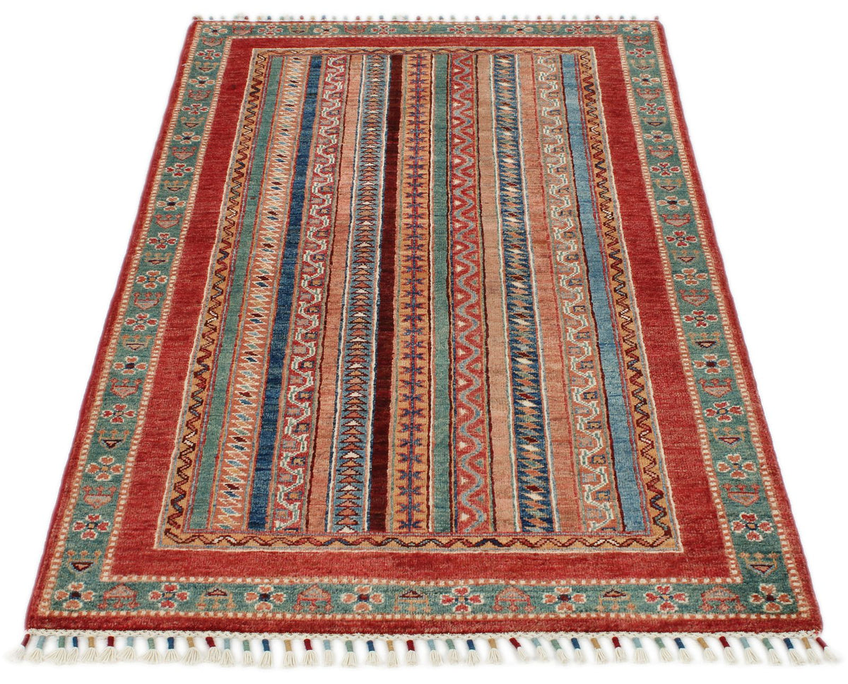 3x5 Multicolor and Red Turkish Tribal Rug
