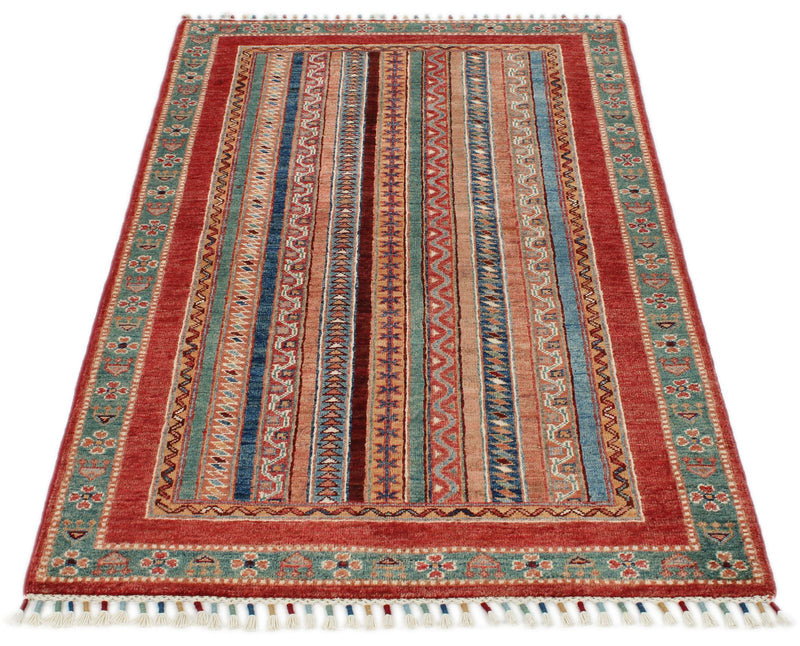 3x5 Multicolor and Red Turkish Tribal Rug
