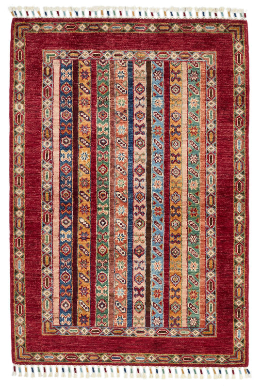 3x4 Multicolor and Red Turkish Tribal Rug