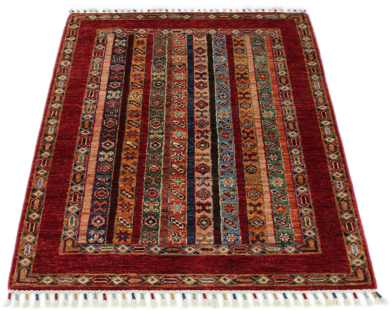 3x4 Multicolor and Red Turkish Tribal Rug