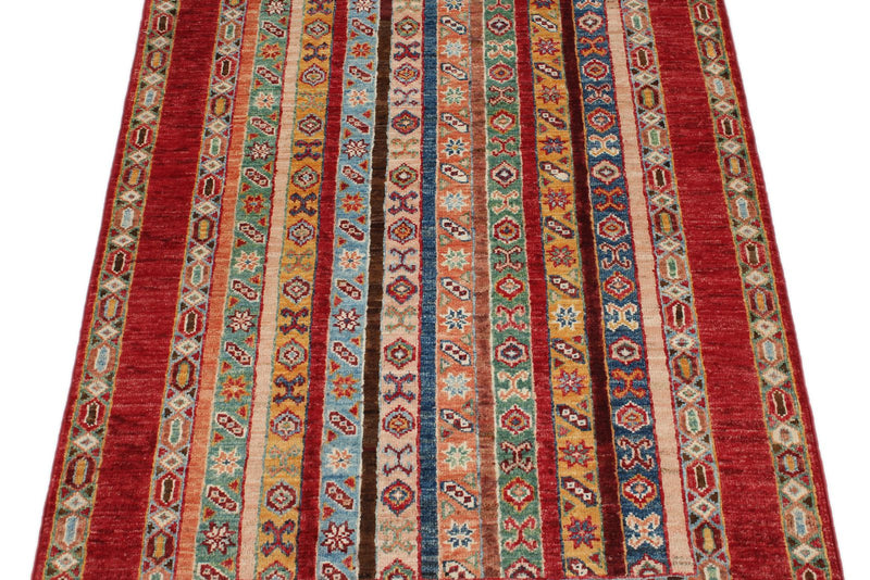 3x4 Multicolor and Red Turkish Tribal Rug