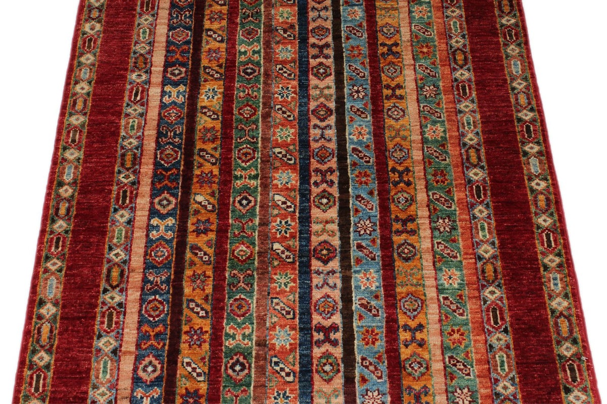 3x4 Multicolor and Red Turkish Tribal Rug