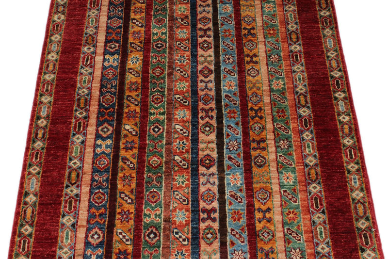 3x4 Multicolor and Red Turkish Tribal Rug