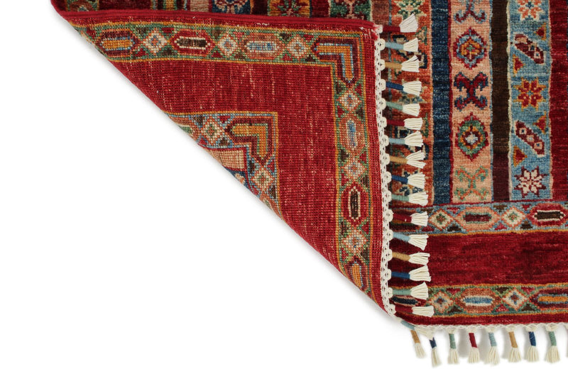 3x4 Multicolor and Red Turkish Tribal Rug
