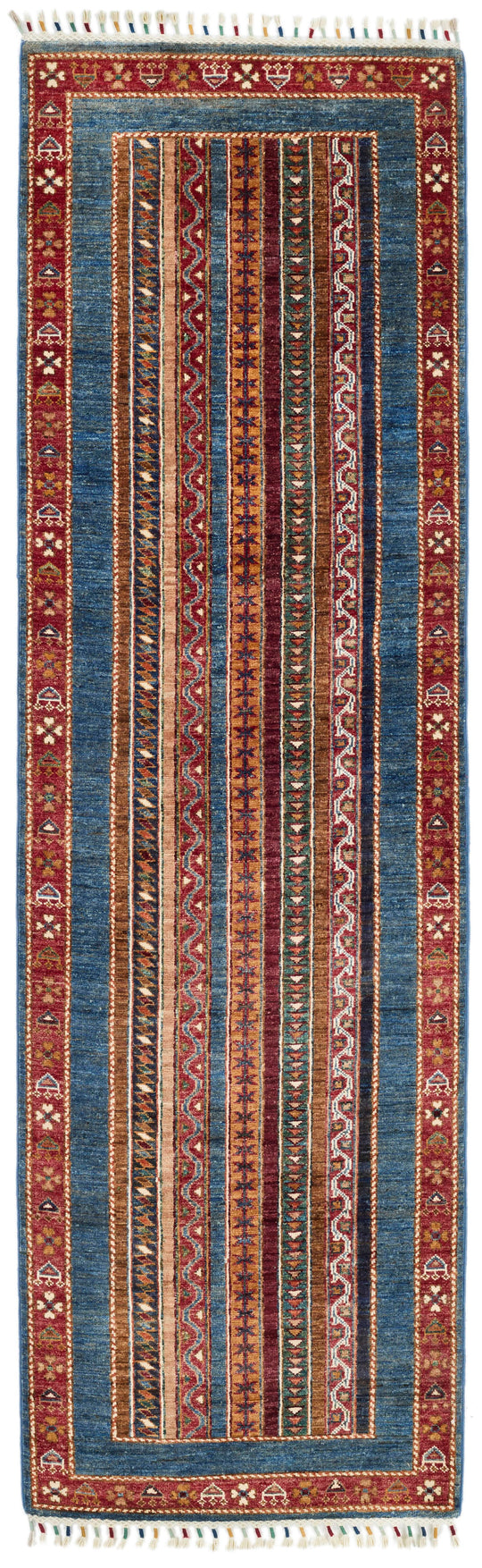2x8 Multicolor and Blue Turkish Tribal Runner
