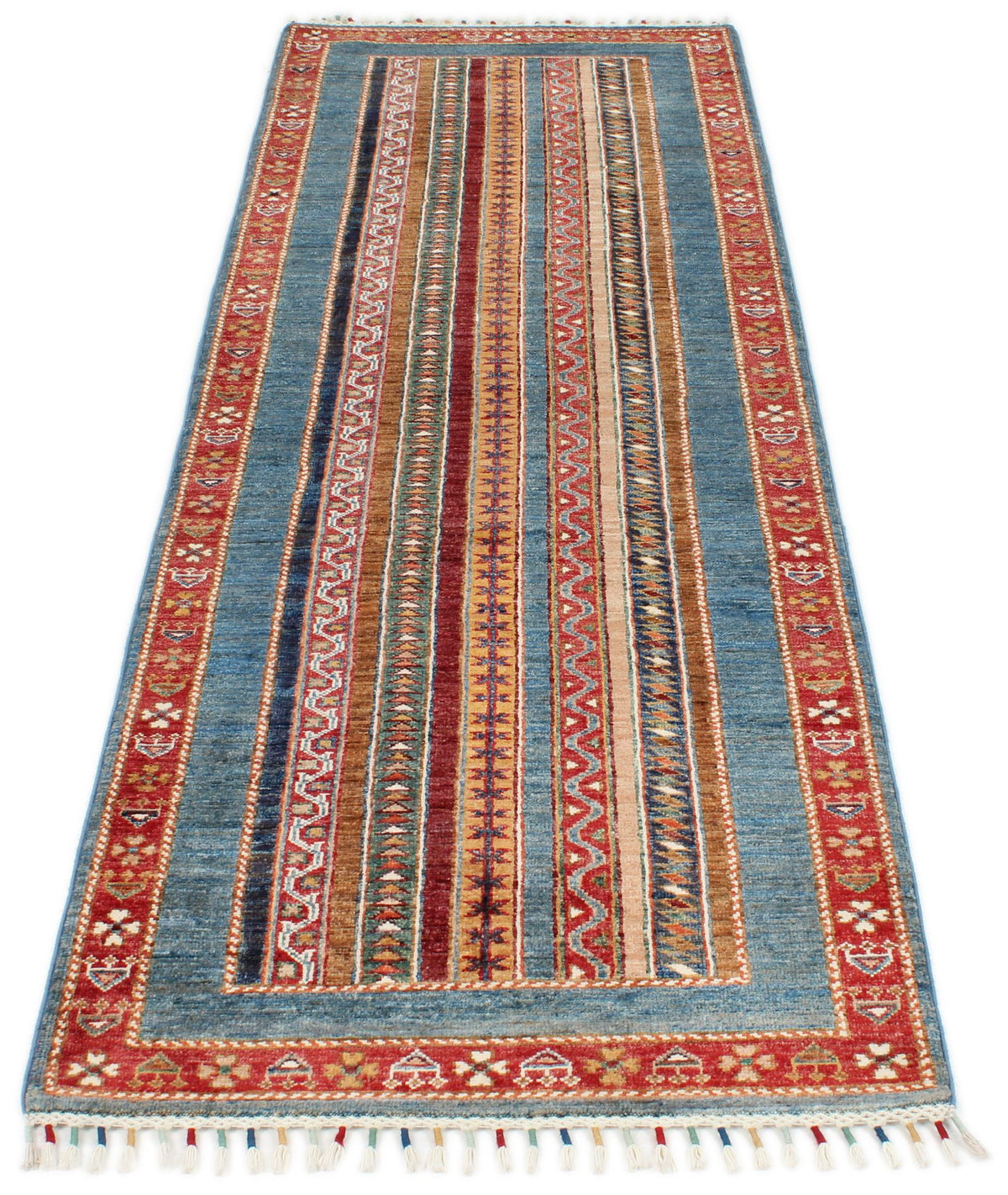 2x8 Multicolor and Blue Turkish Tribal Runner