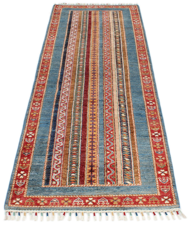 2x8 Multicolor and Blue Turkish Tribal Runner