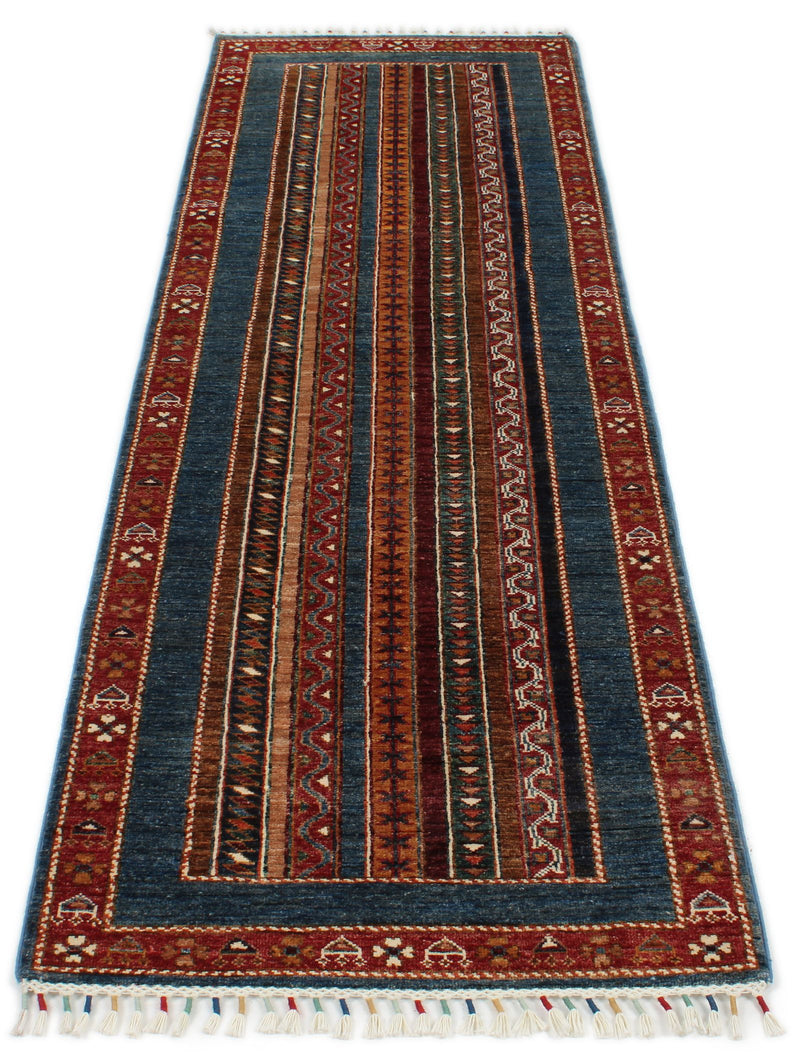 2x8 Multicolor and Blue Turkish Tribal Runner