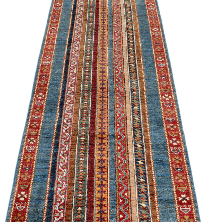 2x8 Multicolor and Blue Turkish Tribal Runner