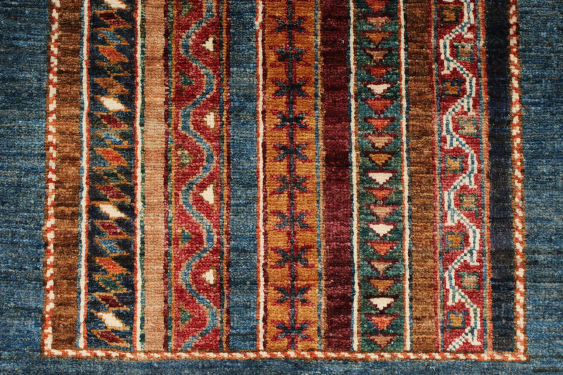 2x8 Multicolor and Blue Turkish Tribal Runner