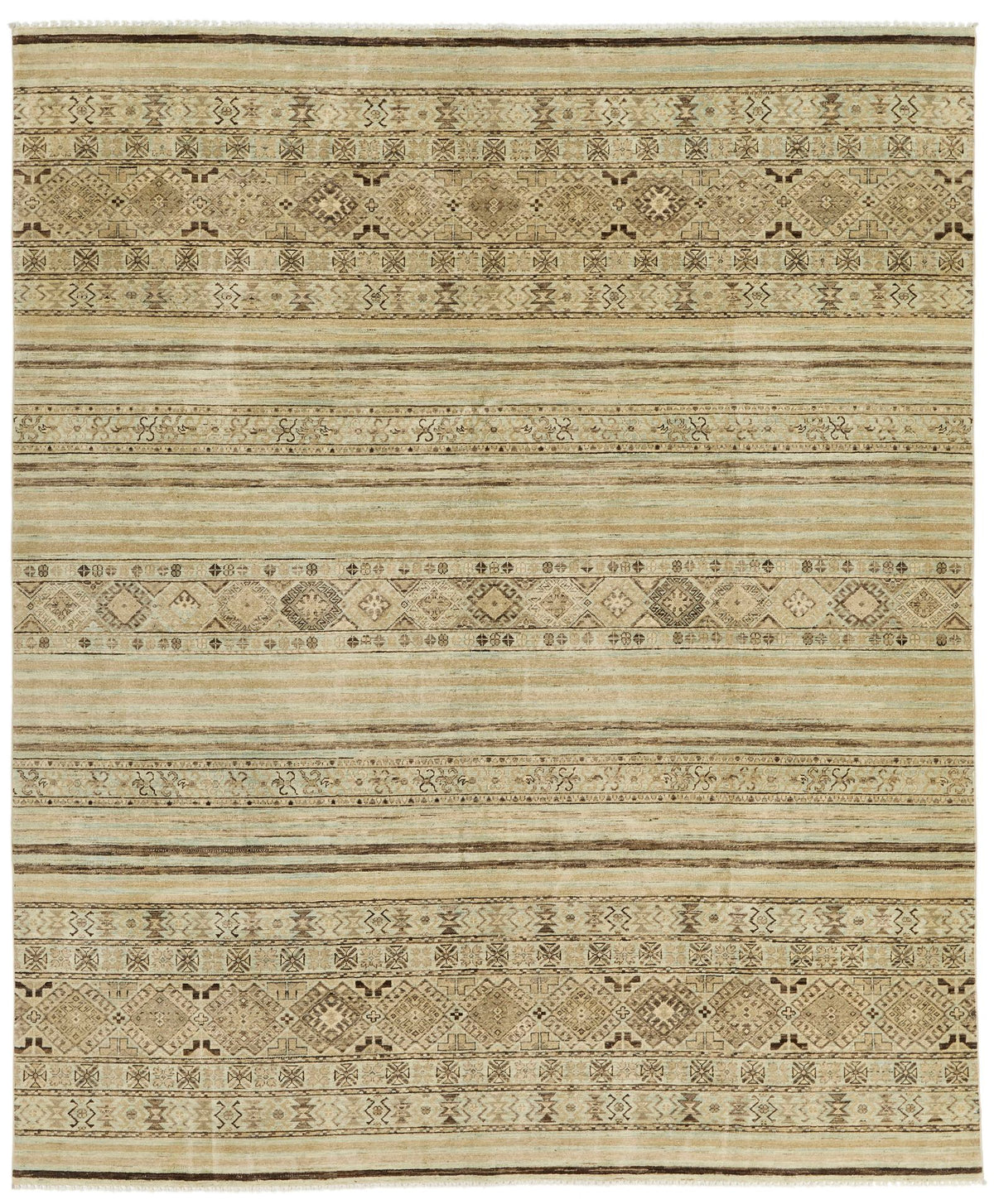 8x10 Ivory and Brown Turkish Tribal Rug