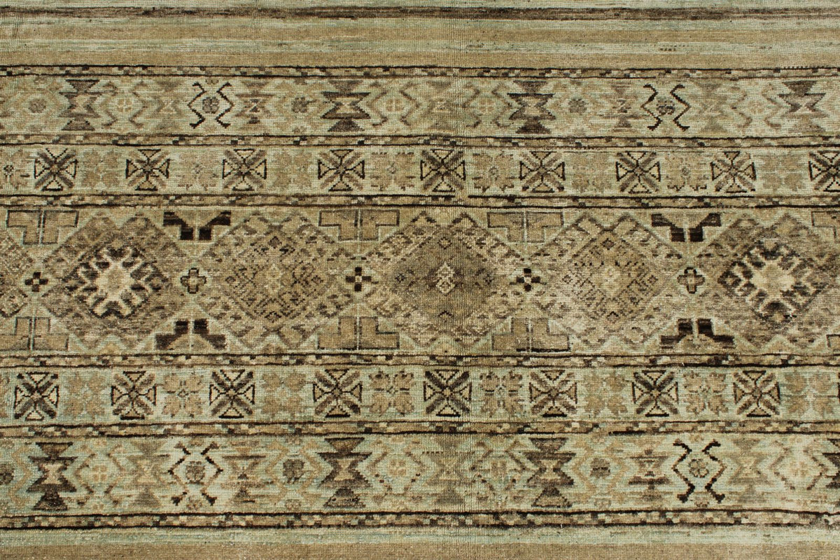 8x10 Ivory and Brown Turkish Tribal Rug